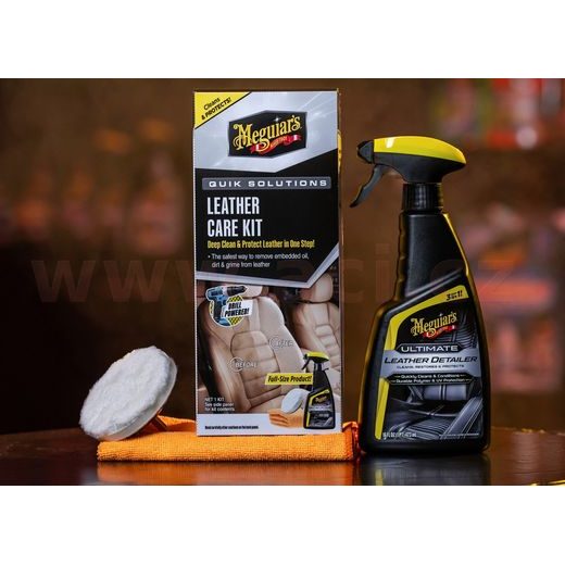 MEGUIAR'S QUIK SOLUTIONS LEATHER CARE KIT SADA NA HĹBKOVÉ ČISTĚNÍ A OCHRANU KOŽENÝCH POVRCHOV