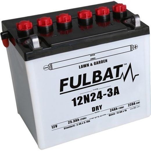 BATÉRIE 12V, 12N24-3A, 24AH, 220A, PRAVÁ, KONVENČNÉ, 184X124X175, FULBAT (VR. BALENIE ELEKTROLYTU)