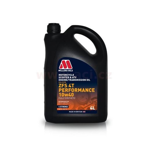 MILLERS OILS PLNE SYNTETICKÝ OLEJ PRE 4-TAKT. MOTORY MOTOCYKLOV MOTORSPORT ZFS 4T PERFORMANCE 10W40 4L
