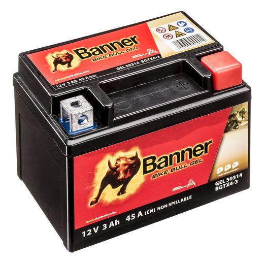 BATERIE GELOVÁ 12V, YTX4L-BS/YTZ5S-BS, 3AH, 45A, BANNER BIKE BULL GEL 113X70X86