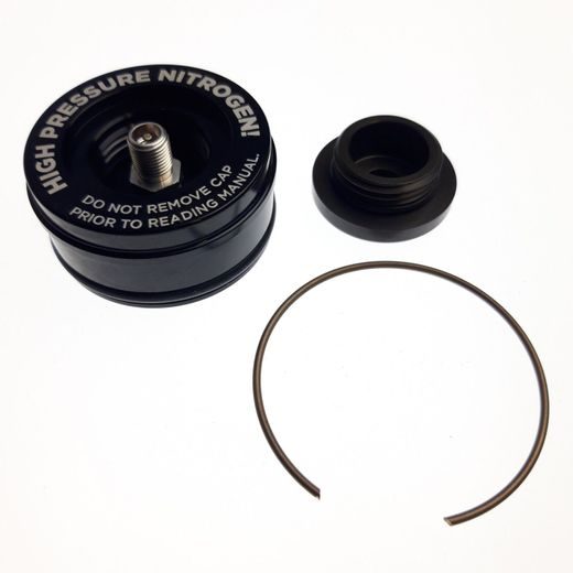 RESERVOIR END CAP ASSEMBLY:(1.834 BORA)AL6061, BLACK ANO II, LASER ETCH WARNING, THREADED