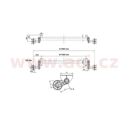 NÁPRAVA KNOTT G 13 (1300 KG) ROZTEČ PATEK 1400 MM, STŘEDNÍ PATKY (4X100) ORIGINÁL