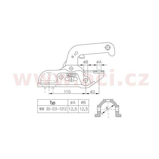 TAŽNÁ SPOJKA WINTERHOFF 30-D3-1212 PR. 50 MM, 3000 KG S VRTÁNÍM 12,5 MM ORIGINÁL
