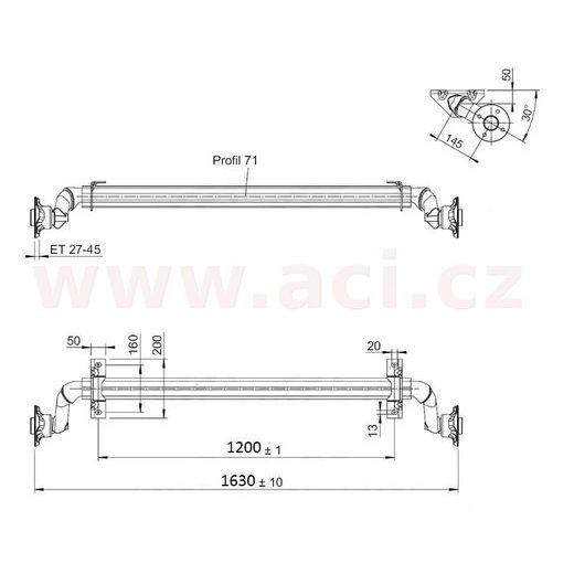 NÁPRAVA AL-KO UBR 700-5 (750 KG) ROZTEČ PATEK 1200 MM, (4X100), PATKY 50 ORIGINÁL