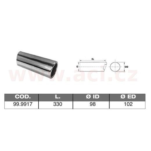 KONCOVKA VÝFUKU NEREZOVÁ KULATÁ, VNĚJŠÍ PRŮMĚR 102MM, DÉLKA 330MM, VNITŘNÍ PRŮMĚR 98MM ASSO