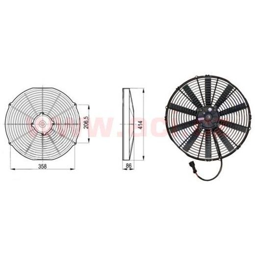 SAHARA UNIVERZÁLNÍ 12 V, VNĚJŠÍ PRŮMĚR 414 MM, PRŮMĚR VRTULE 385 MM, TLOUŠŤKA 52 MM, 7,5 A, PROUD VZDUCHU 2200 M3/H, VÝTLAK