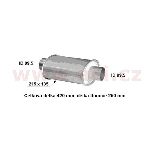 UNIVERZÁLNÍ TLUMIČ PLOCHÝ, PRŮMĚR TLUMIČE 215X135, PRŮMĚR 89 MM