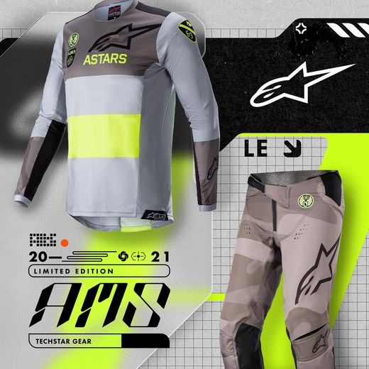 NOHAVICE TECHSTAR LIMITOVANÁ EDÍCIA AMS, ALPINESTARS (ŠEDÁ/ČERNÁ/ŽLUTÁ FLUO)
