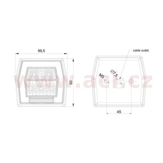 ZADNÍ SVĚTLO LED 99,5X93 MM KABEL 1 M, L=P