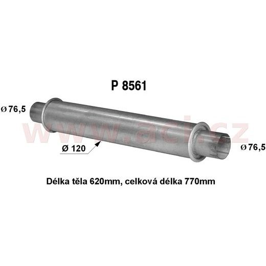 UNIVERZÁLNÍ TLUMIČ KULATÝ (TRUBKA 76,5 MM, DÉLKA 77 CM) (TĚLO 12 CM, DÉLKA 62 CM) FENNO