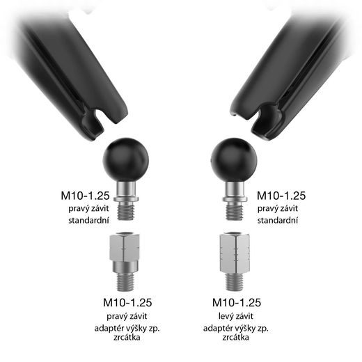 KOMPLETNÉ SESTAVA ZRKADIEL TOUGH-MIRROR (1X ĽAVÝ ZÁVIT M10X1,25), RAM MOUNTS