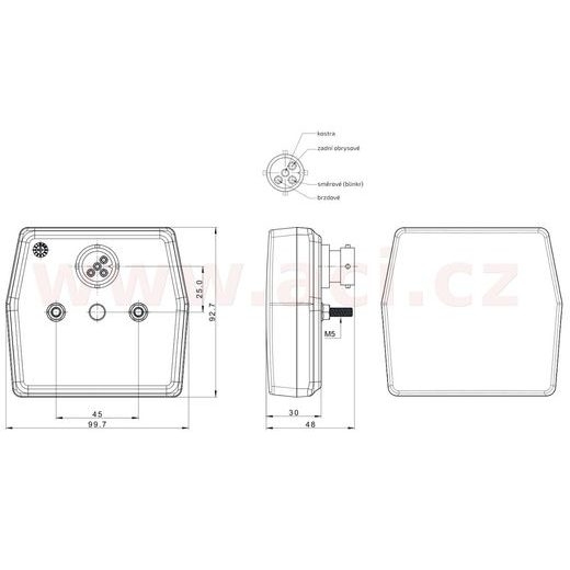 ZADNÍ SVĚTLO LED 99,7X92,7 MM 5 PIN BAJONET, L=P
