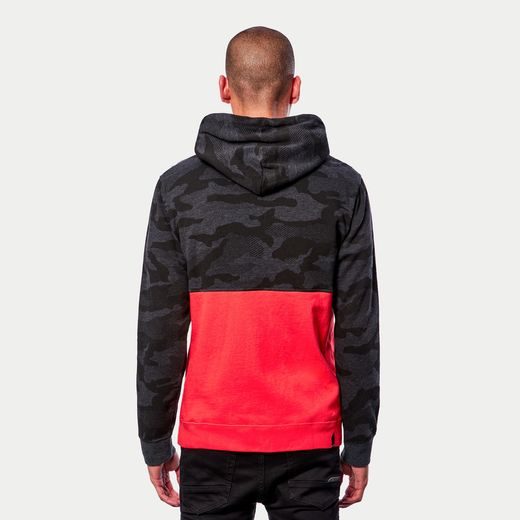 MIKINA CAMO BLOCK HOODIE, ALPINESTARS (ŠEDÁ CAMO/ČERVENÁ FLUO)