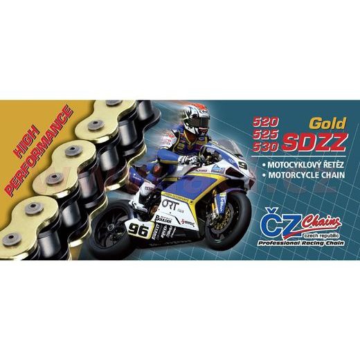 REŤAZ 530SDZZ, ČZ - ČR (FARBA ZLATÁ, 120 ČLÁNKOV VR. NITOVACIE SPOJKY RIVET)