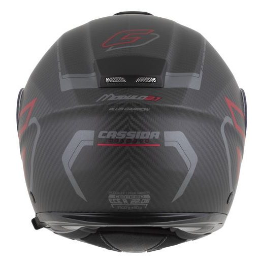 PRILBA MODULO 2.1 PLUS CARBON, CASSIDA (CARBON MATNÁ/ČERVENÁ METALICKÁ/REFLEXNÍ STŘÍBRNÁ/ČERNÁ) 2026