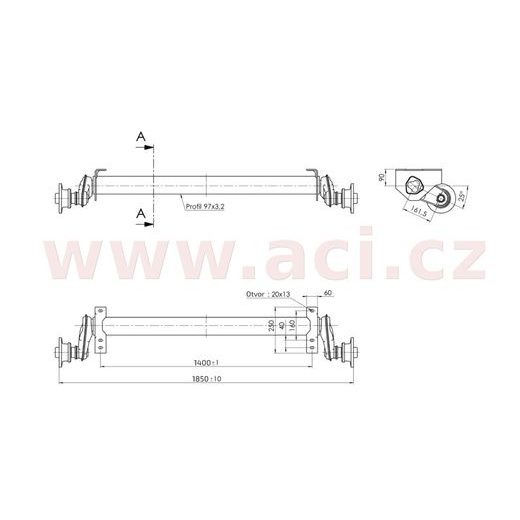 NÁPRAVA AL-KO PLUS UBR 1200-5 (1300 KG) ROZTEČ PATEK 1400 MM (4X100) PATKY 90 MM ORIGINÁL
