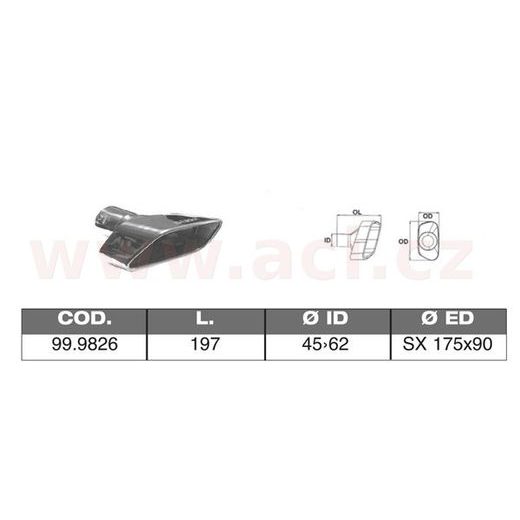 KONCOVKA VÝFUKU NEREZOVÁ LICHOBĚŽNÍKOVÁ ŠIKMÁ, VNĚJŠÍ PRŮMĚR 175X90MM, DÉLKA 197MM, VNITŘNÍ PRŮMĚR 45-62MM ASSO