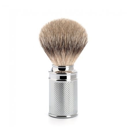 Четка за бръснене Mühle, изработена от косъм от язовец (silvertip badger, хром)