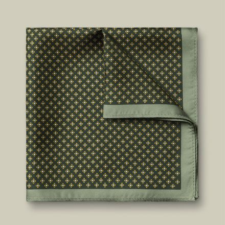 Charles Tyrwhitt Silk Geo Print Pocket Square — Dark Green