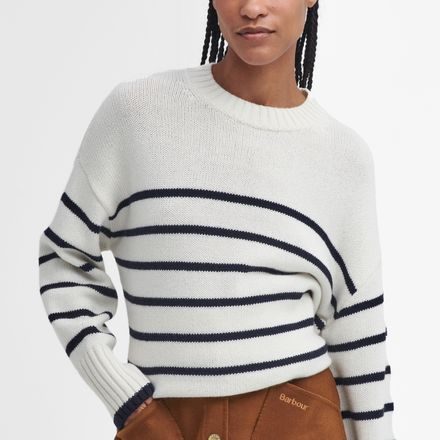 Barbour Belmore Striped Crew Neck Jumper — Ecru