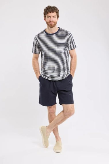 Armor Lux Striped Cotton & Linen T-Shirt — Marine Deep