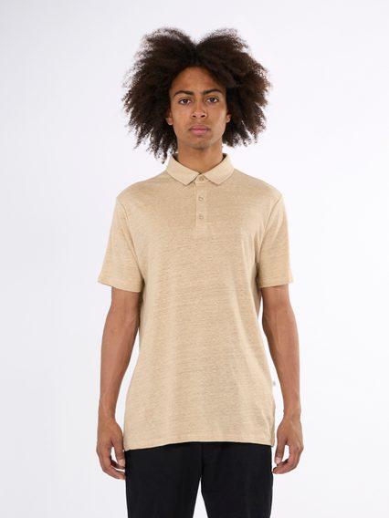 Ленена поло тениска Knowledge Cotton Apparel — Safari