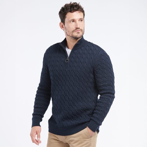 Barbour Cable Knit Half Zip Jumper — Navy