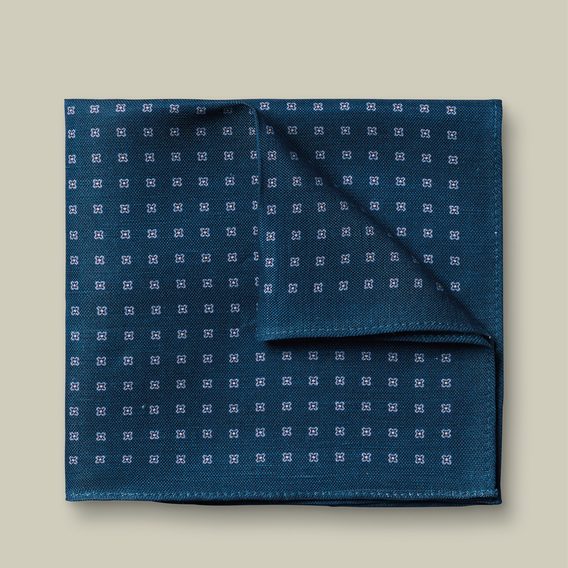 Charles Tyrwhitt Silk Linen Geo Pocket Square — Petrol Blue