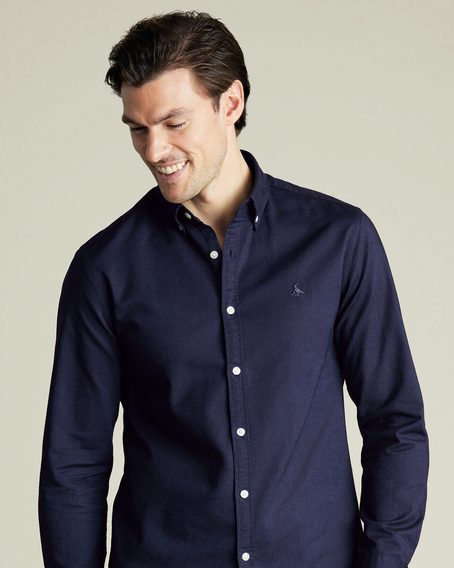 Charles Tyrwhitt Stretch Washed Oxford Shirt — Ink Blue