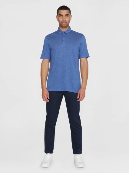 KnowledgeCotton Apparel Linen Polo — Moonlight Blue