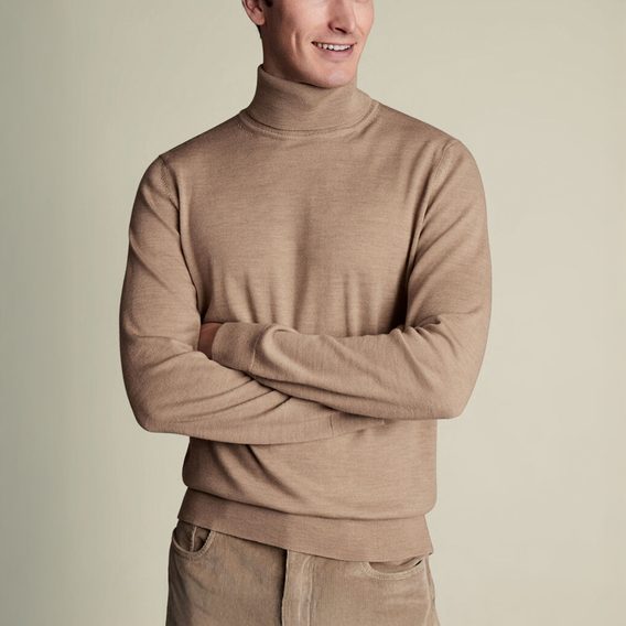 Charles Tyrwhitt Pure Merino Roll Neck Jumper — Oatmeal