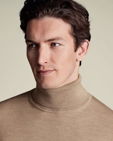 Charles Tyrwhitt Pure Merino Roll Neck Jumper — Oatmeal