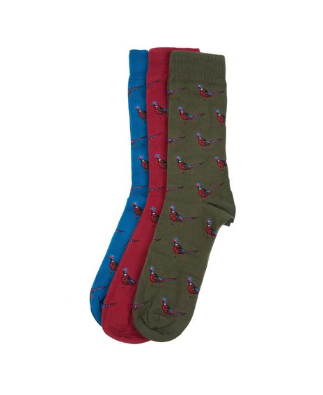 Подаръчен комплект чорапи с фазани Barbour (зелено, синьо, червено)