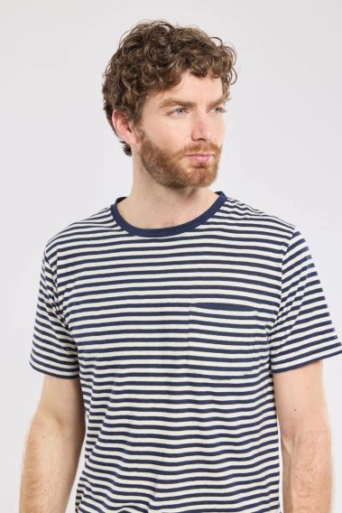 Armor Lux Striped Cotton & Linen T-Shirt — Marine Deep