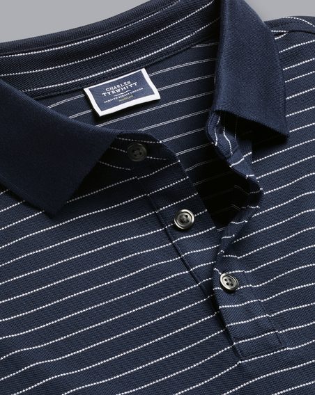 Charles Tyrwhitt Pique Polo — Navy/White Stripes