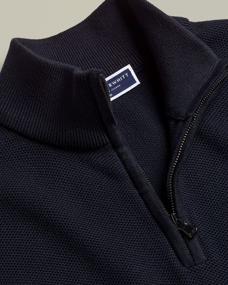 Charles Tyrwhitt Honeycomb Cotton Zip Neck Jumper — Navy