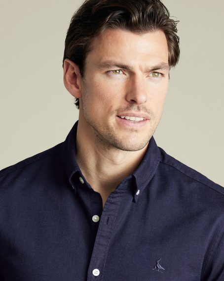Charles Tyrwhitt Stretch Washed Oxford Shirt — Ink Blue