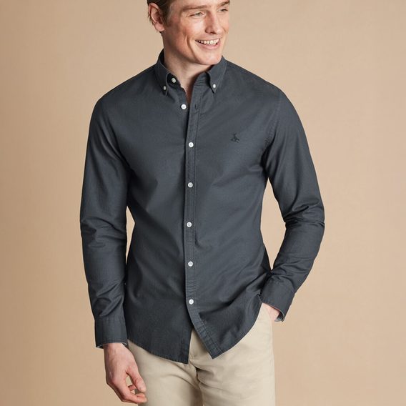 Charles Tyrwhitt Stretch Washed Oxford Shirt — Slate Grey