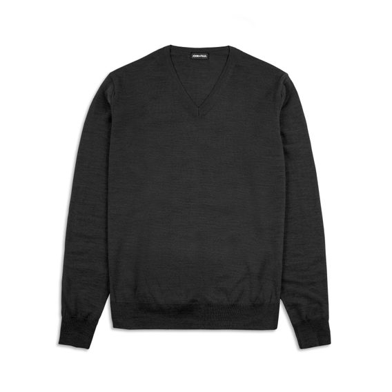 Лек пуловер от вълна мерино John & Paul - черен (V-neck)