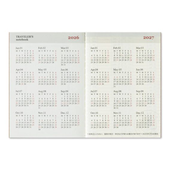 TRAVELER'S notebook — Refill 2026 Weekly (Passport)