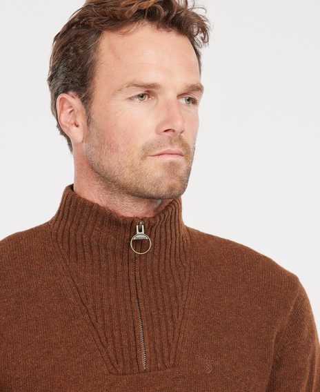 Закопчаващ пуловер Barbour Essential Lambswool Half Zip - Sandstone
