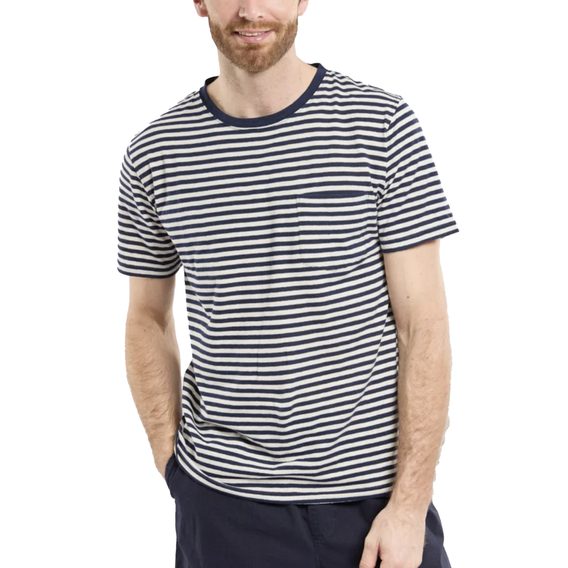 Armor Lux Striped Cotton & Linen T-Shirt — Marine Deep