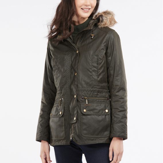 Barbour Kelsall Waxed Cotton Parka Jacket — Olive