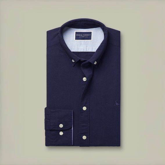 Charles Tyrwhitt Stretch Washed Oxford Shirt — Ink Blue