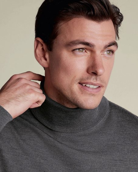 Charles Tyrwhitt Pure Merino Roll Neck Jumper — Grey