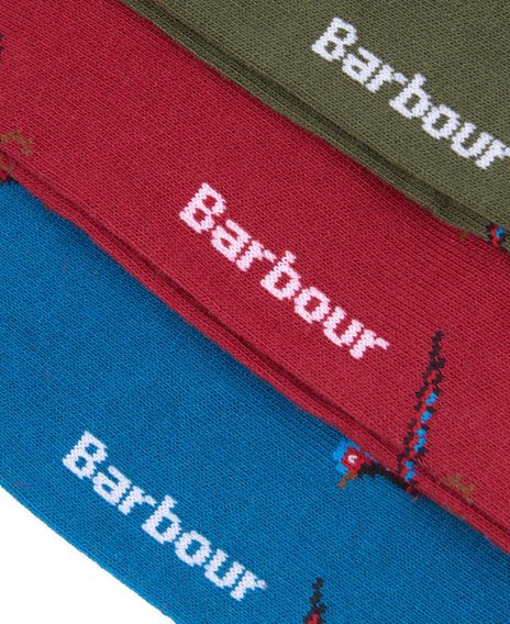 Подаръчен комплект чорапи с фазани Barbour (зелено, синьо, червено)