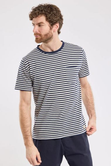 Armor Lux Striped Cotton & Linen T-Shirt — Marine Deep