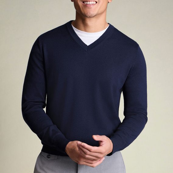 Charles Tyrwhitt Pure Merino V-Neck Jumper — Navy