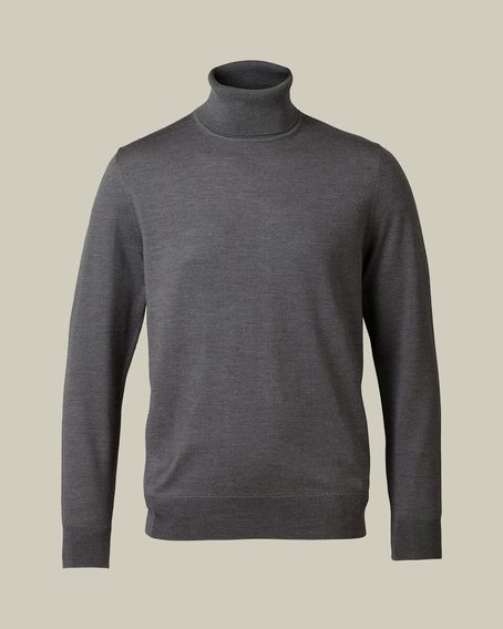 Charles Tyrwhitt Pure Merino Roll Neck Jumper — Grey