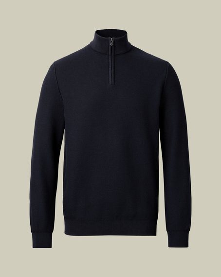 Charles Tyrwhitt Honeycomb Cotton Zip Neck Jumper — Navy